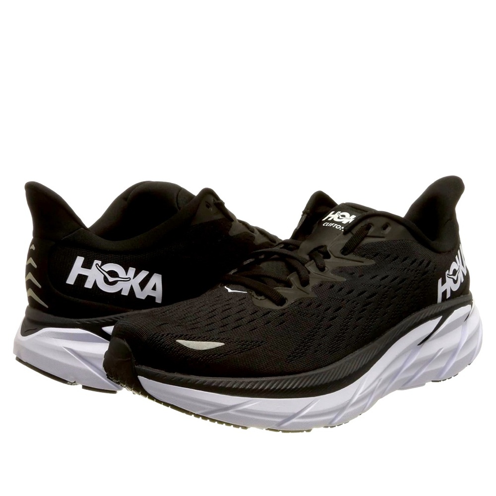 Hoka Men's Clifton 8 Black and White Athletic Running Sneakers Size 8.5B